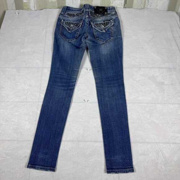 Miss Me Skinny Jeans Womens Blue Deinm Studded Whiskering Pockets Outdoor 25 - Picture 2 of 16